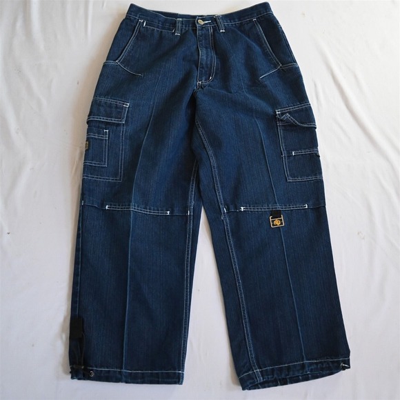 Southpole 34x30 Baggy Urban Y2K Cargo Paratrooper Dark Denim Mens